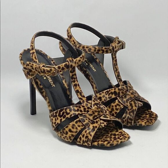 Saint Laurent Tribute 105MM Leopard-Print Calf Hair Sandals - Picture 6 of 13